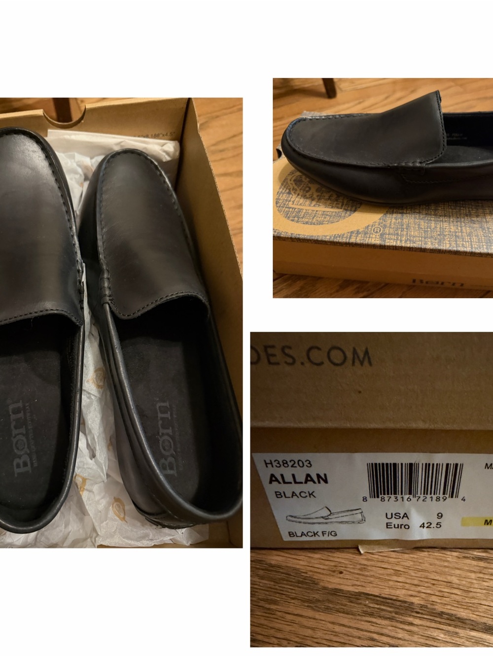 Born Allan Black Leather Slip-On Loafers